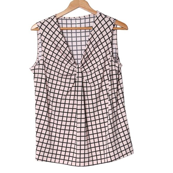 Worthington Knot Chest Blouse Stripe Check Stretch Pullover Sleeveless Pink Top - Picture 2 of 5